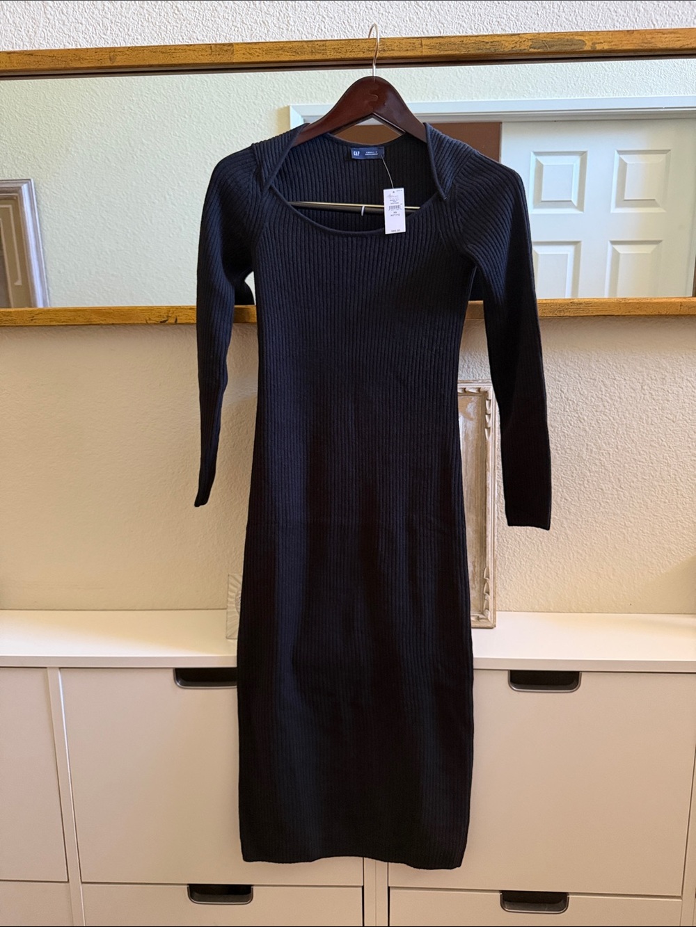 GAP Black CashSoft Ribbed Long Sleeve Midi Dress